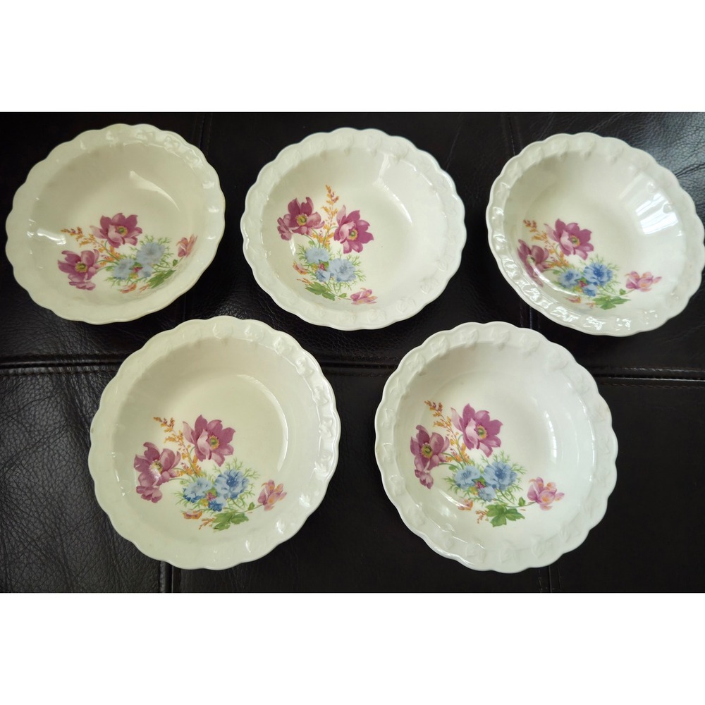 Vintage Taylor Smith Taylor TST Floral Scalloped Fruit Dessert Bowls Set of 5